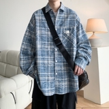 新款港风大码印花格子长袖衬衫衬衣男C622P58控88成分棉100，男装衬衫，电商A029