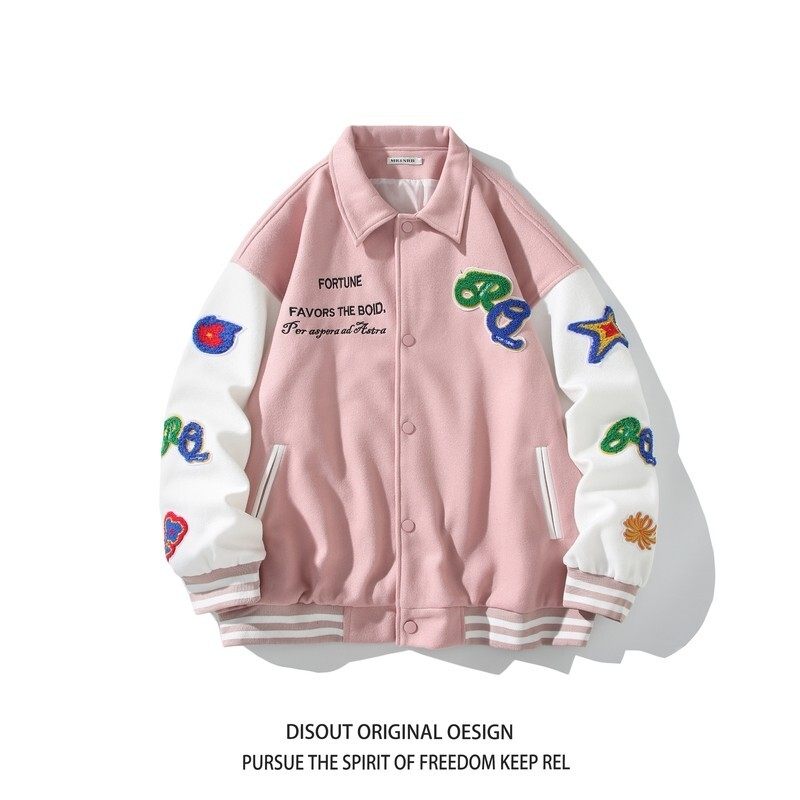 原创大码日系白底平铺宽松翻领贴标棒球服夹克港风J835P98控138，男装夹克，电商A029