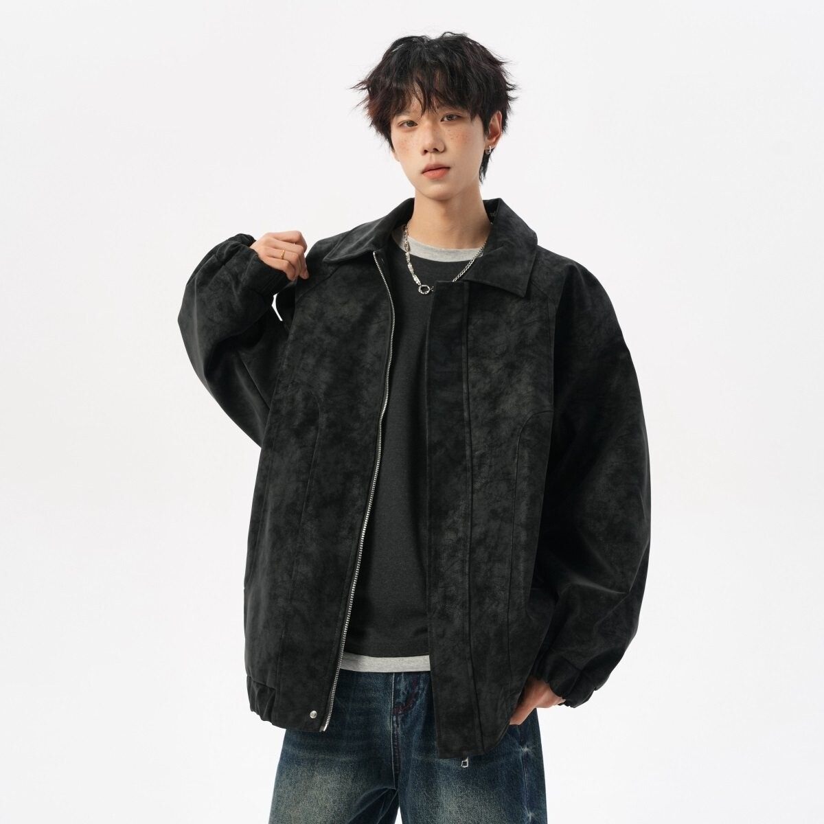 秋冬二开原创无影墙港风大码绣花皮衣皮夹克外套男J872P88控138，男装夹克，电商A029