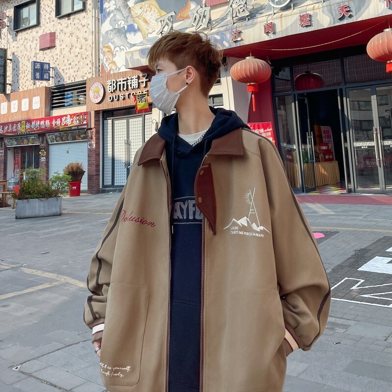 新款撞色原创港风大码宽松棒球服夹克外套男J833P108控168,男装夹克,电商A029