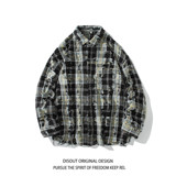 24冬新款白底日系港风破洞格子长袖衬衫衬衣外套男C626P78控108，男装衬衫，电商A029