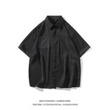 酒店风二开港风大码冰丝拼接短袖衬衫纯色衬衣男C656P45控58，男装T恤，电商A029