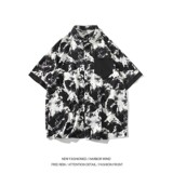 夏二开冰丝港风大码撞色复古短袖花衬衫花衬衣男C657P40控58，男装T恤，电商A029