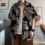 新款港风男士休闲轻熟店主风痞帅短袖衬衫大码花C611P40控58，男装T恤，电商A029