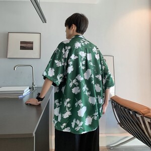 新款港风宽松冰丝轻熟店主风痞帅短袖衬衫大码 C612 P40 控58图片