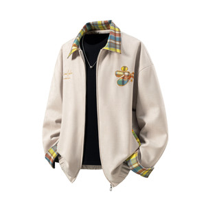 原创抖音白底立体图大码绣花撞色夹克外套棒球服男 J871 P80控128，男装夹克，电商A029