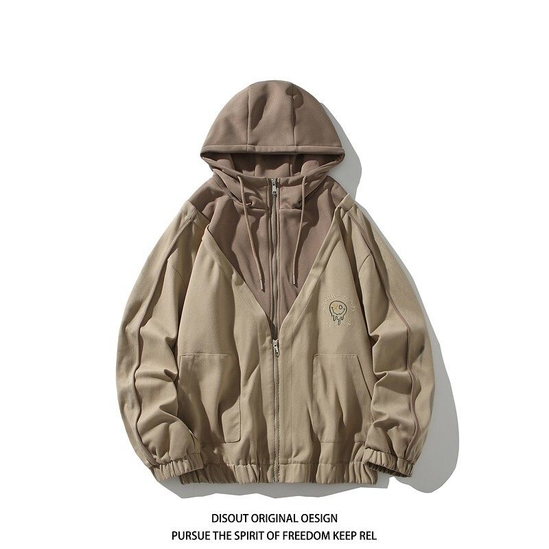 秋冬原创抖音白底平铺大码连帽假两件夹克外套男J873P98控158，男装夹克，电商A029