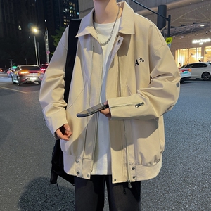 新款秋冬纯色原创大码港风宽松夹克外套男J852P88控128,男生胖人秋季搭配图片