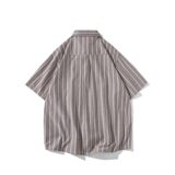 日系白底平铺大码新款男士短袖衬衫条纹衬衫男C605P45控58，男装T恤，电商A029