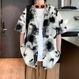 酒店风夏冰丝二开港风大码复古碎花短袖衬衫花衬衣男C658P40控58，男装T恤，电商A029