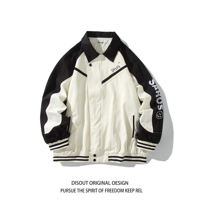 撞色原创大码日系白底平铺宽松棒球服夹克港风J850P98控138，男装夹克，电商A029