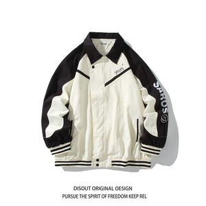 撞色原创大码日系白底平铺宽松棒球服夹克港风 J850 P98控138，男装夹克，电商A029