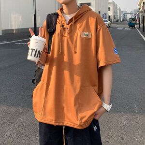 夏季冲锋衣新款大码宽松港风连帽短袖T恤卫衣装 T505 p48 控68图片