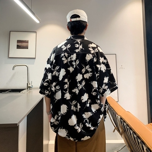 新款港风宽松男冰丝轻熟店主风痞帅短袖衬衫大码  C612 P40 控58图片
