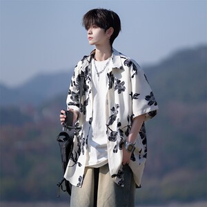 南亚风夏二开港风大码复冰丝短袖花衬衫花衬衣男C636 P40 控58图片