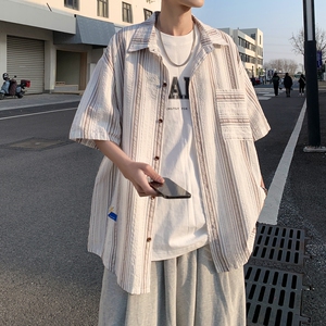 夏季外景新款港风大码男士短袖衬衫条纹衬衫男C616 P45 控58图片