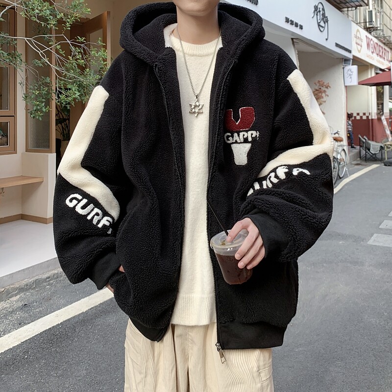 港风大码宽松棉衣连帽毛绒内里加厚棉衣毛绒外套MY190P118控158，男装棉衣，电商A029