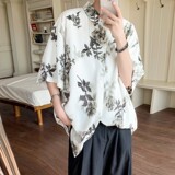 店主风夏二开冰丝港风大码复古碎花短袖衬衫花衬衣男C659P40控58，男装T恤，电商A029