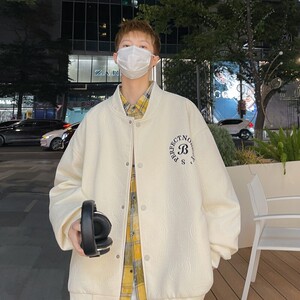 2025秋冬新款原创大码宽松港风棒球服夹克外套男 J836 P78控108图片