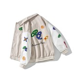 原创大码日系白底平铺宽松翻领贴标棒球服夹克港风J835P98控138，男装夹克，电商A029