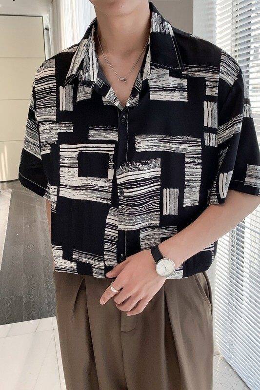 东南亚风新款男士轻熟店主风痞帅短袖衬衫大码C609P40控58,男装T恤,电商A029