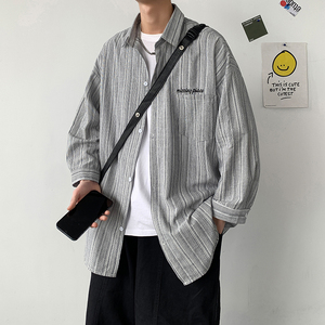 夏高端时尚大码港风七分袖衬衫特殊面料条纹衬衣男 C20 P48 控68图片