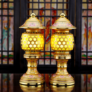 佛具供灯珍珠款佛前长明灯铜合金家用插电供灯一对佛前礼佛供具