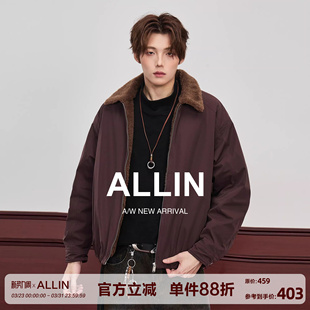 潮牌情侣加绒加厚保暖翻领飞行员夹克 毛领外套男秋冬季 ALLIN 短款