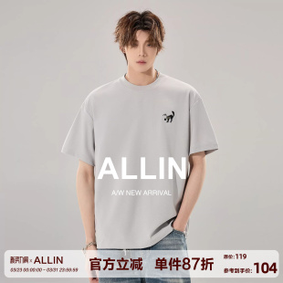新款 T恤男2026夏季 透气亲肤圆领潮牌情侣上衣 小猫刺绣短袖 ALLIN