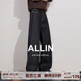 黑色弯刀牛仔裤 高街拖地长裤 男春秋季 美式 子 宽松直筒阔腿裤 ALLIN