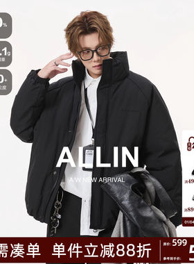 ALLIN 黑色休闲90羽绒服男生冬季加厚保暖防寒服情侣短款运动外套