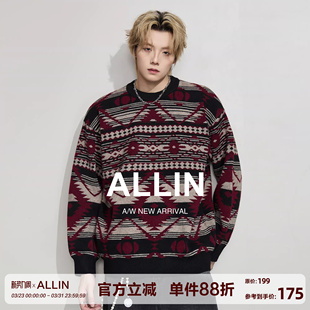 情侣外套 混色费尔岛毛衣男春秋宽松休闲内搭圆领打底衫 ALLIN 美式