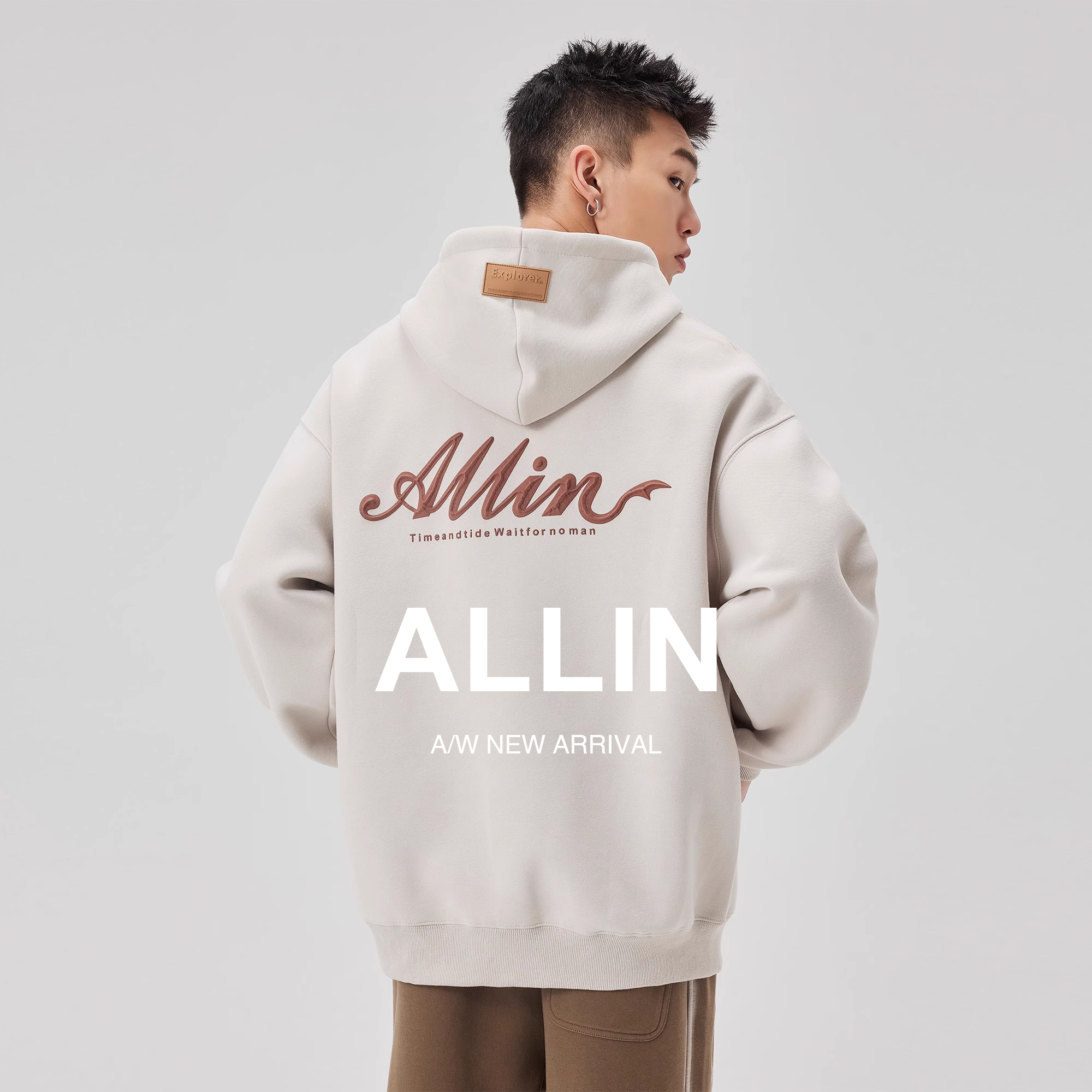 ALLIN 重磅连帽卫衣男款春秋美式高街字母印花潮牌青少年情侣外套