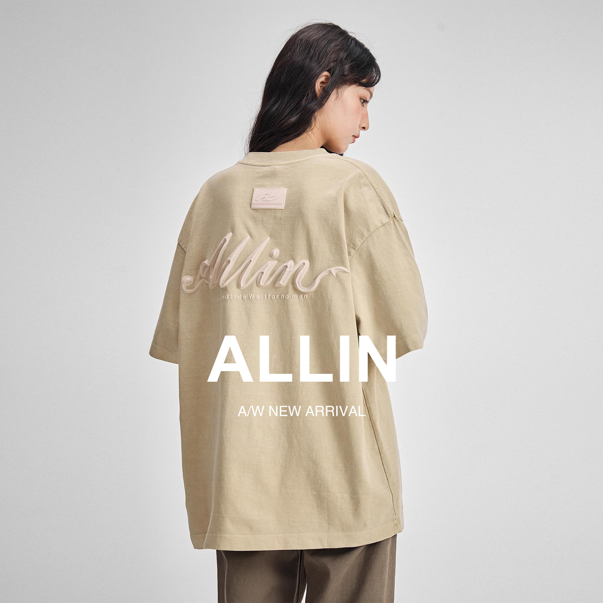 ALLIN 纯棉重磅短袖t恤男2025夏季新款美式潮牌情侣半袖印花上衣