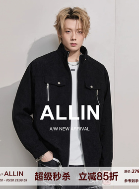 ALLIN 黑色立领夹克男春秋季潮牌cleanfit高级感情侣工装宽松外套