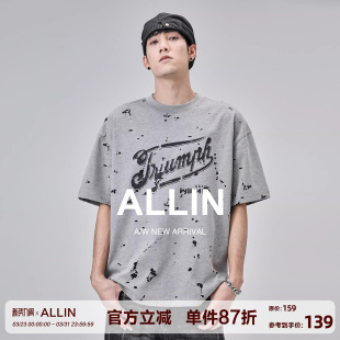 潮牌高街休闲宽松百搭情侣上衣 t恤男夏季 ALLIN 泼墨字母印花短袖
