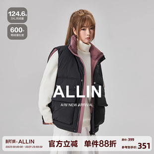 短款 鸭绒羽绒马甲男女冬季 立领羽绒服背心加厚情侣外套 工装 ALLIN