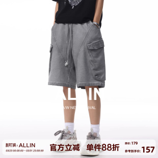 大口袋纯棉休闲短裤 抽绳中裤 男生夏季 潮牌外穿五分裤 子 薄款 ALLIN