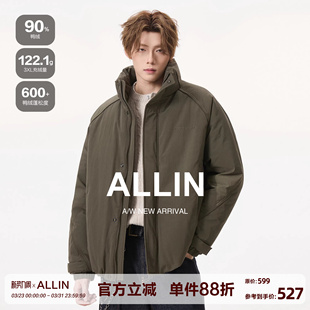 防寒外套 加厚保暖休闲运动夹克短款 ALLIN 无帽立领90羽绒服男冬季