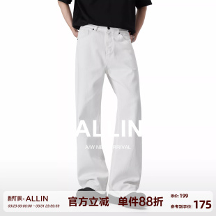 水洗高街宽松直筒阔腿休闲长裤 男春秋美式 子 纯棉白色牛仔裤 ALLIN