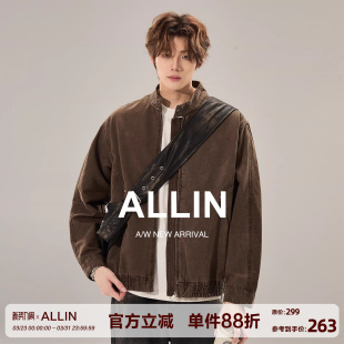 哈灵顿立领潮牌情侣工装 短款 外套 纯棉水洗牛仔外套男春秋季 ALLIN