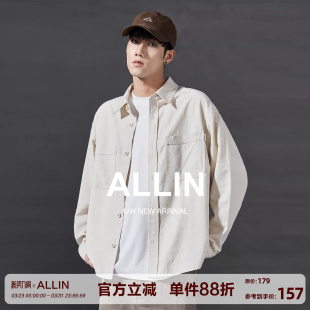 男2026春秋新款 衬衫 翻领廓形宽松休闲衬衣外套 日系重磅长袖 ALLIN