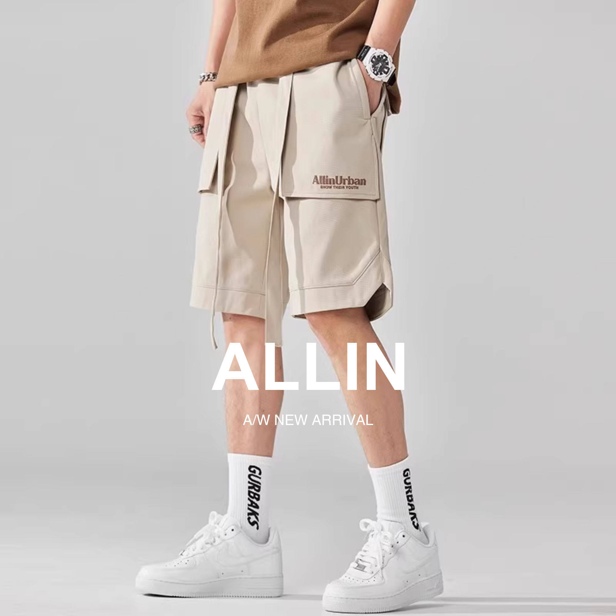 ALLIN 美式工装休闲短裤男夏季薄款运动五分潮牌高街宽松直筒裤