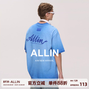 重磅纯棉字母立体印花半袖 t恤男夏季 情侣上衣 水洗渐变短袖 ALLIN