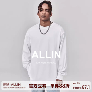 纯色百搭打底衫 ALLIN 潮牌基础款 t恤男美式 情侣上衣 重磅纯棉长袖