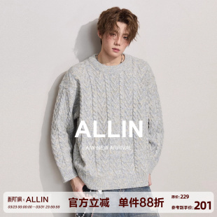 ALLIN 休闲毛线上衣 情侣慵懒风混色毛衣男春秋保暖圆领套头针织衫