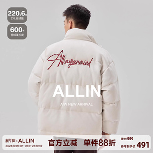 短款 冬季 立领加厚保暖字母刺绣情侣外套 白色潮牌羽绒服男款 ALLIN