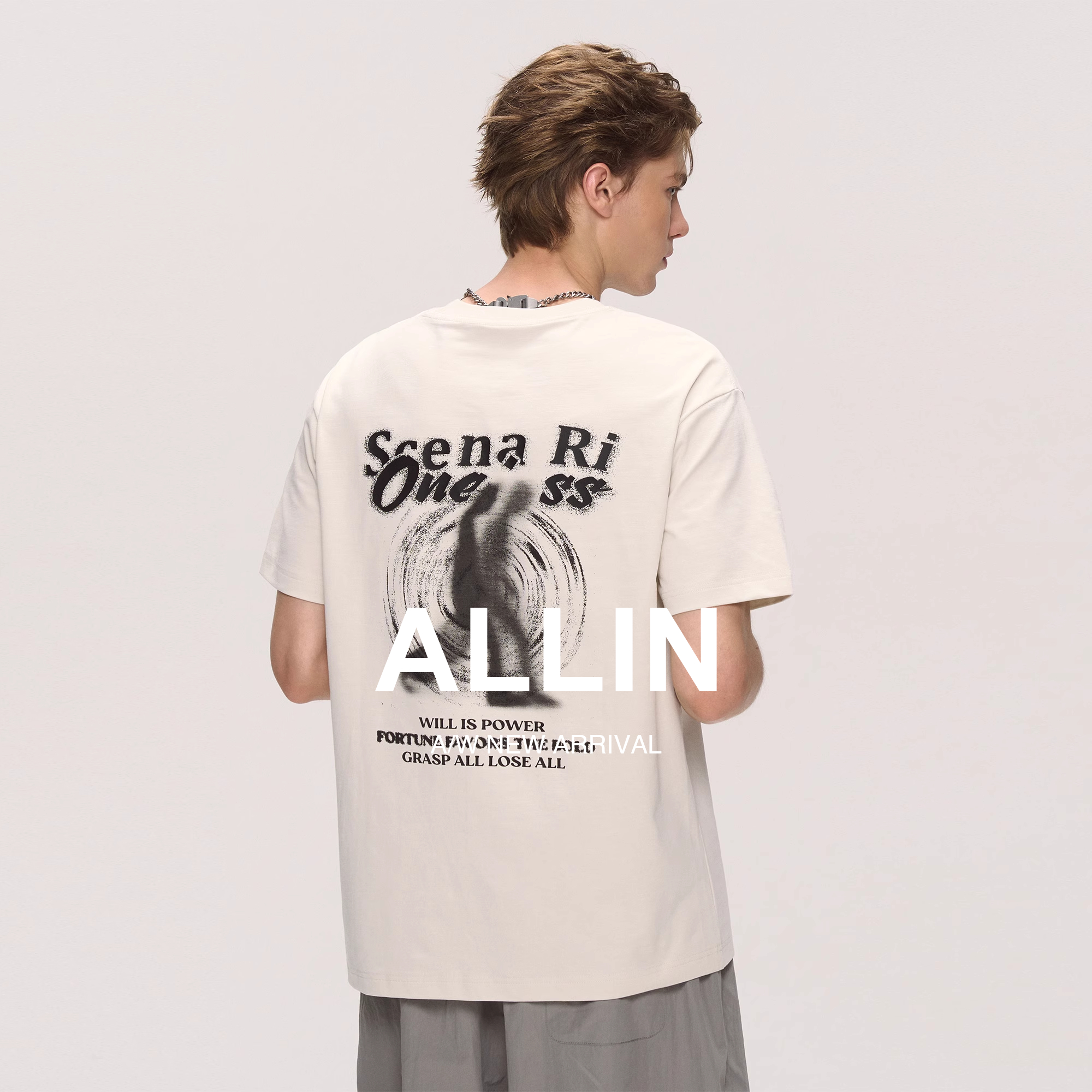 ALLIN 重磅短袖t恤男夏季新款美式潮牌字母印花情侣半袖白色上衣
