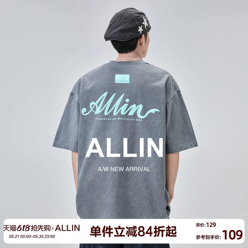 ALLIN品牌LOGO印花纯棉短袖T恤
