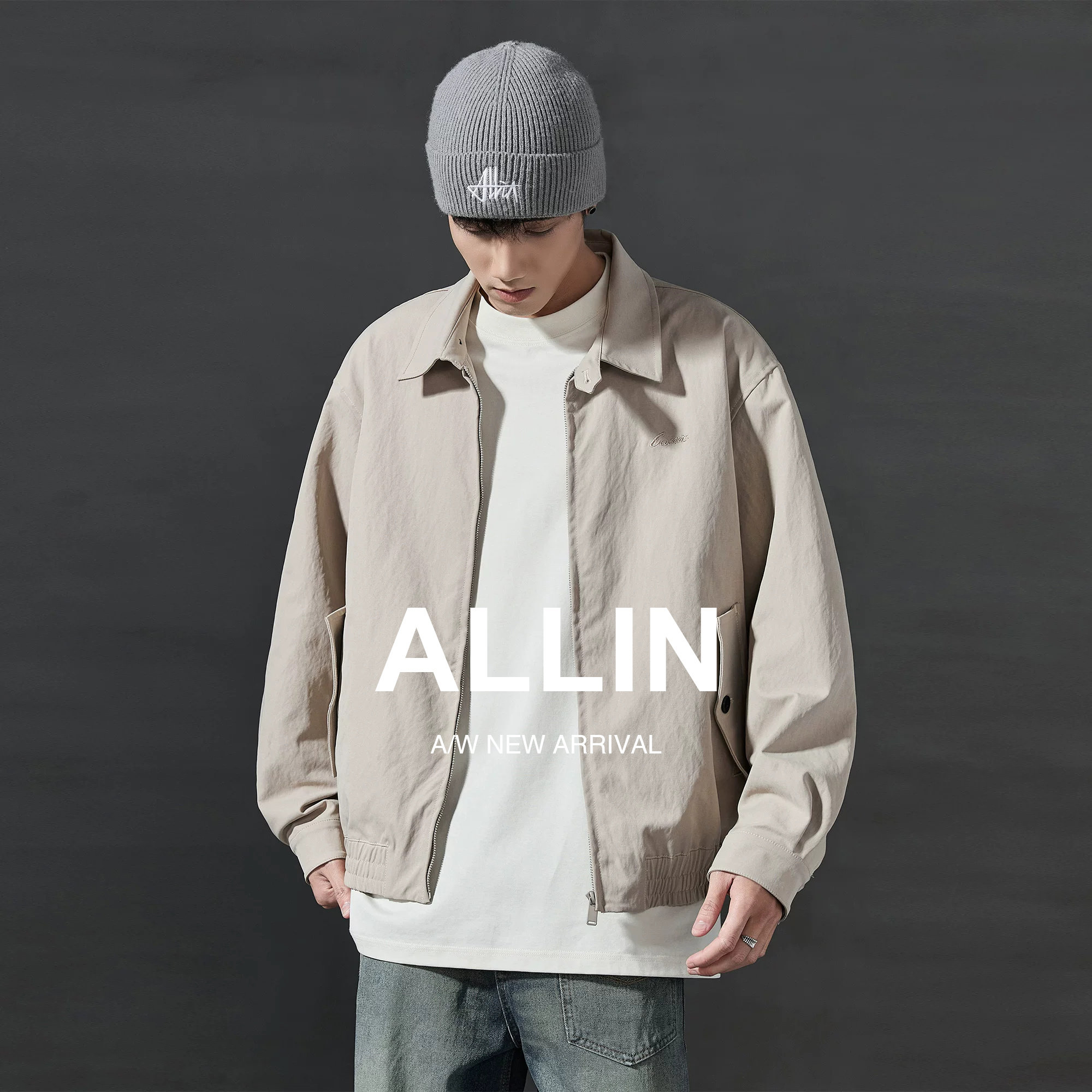 ALLIN 美式复古哈灵顿翻领夹克男春秋宽松休闲短款廓形百搭外套潮